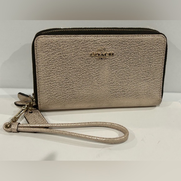 Coach Metallic Gold leather Wristlet wallet clutch - Picture 1 of 9